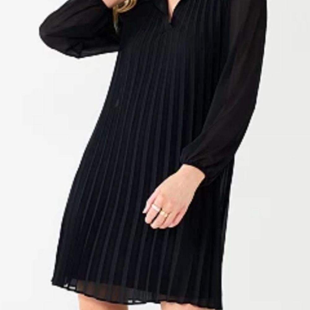 Nine West Georgette Collar Pleated Dress, Mineral Black, Women's Size M